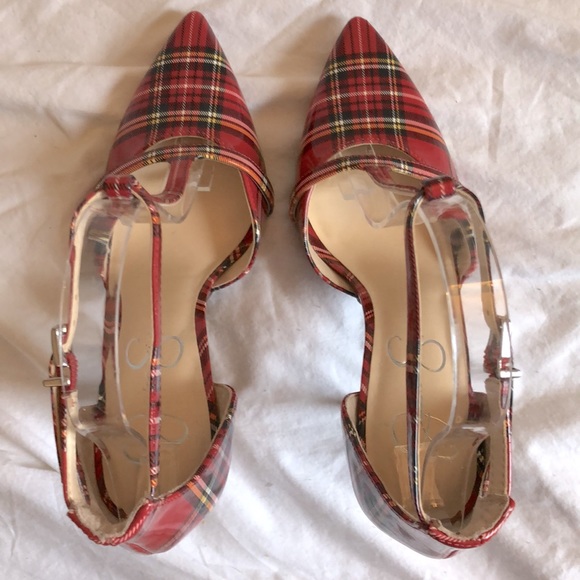 JESSICA SIMPSON Wilrou Plaid Patent T-Strap Heels - Picture 6 of 16